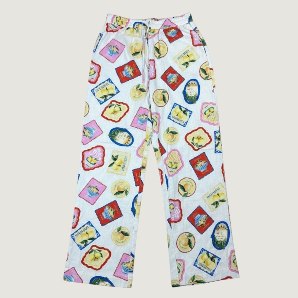 Joie Limoncello Linen Blend Pants Womens M White Postcard Stamp Sicily Wide Leg